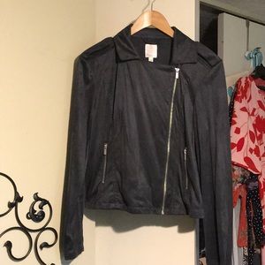 Blue Faux Suede Moto Jacket